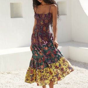 Anthro Drop Waist Tiered Cotton Maxi